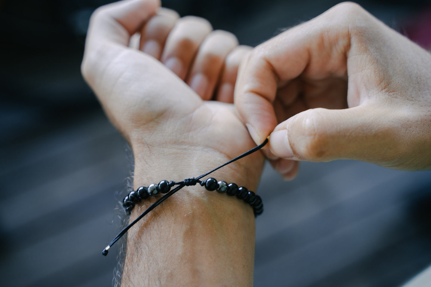 Bracelet 6mm • Agate noire & Hematite