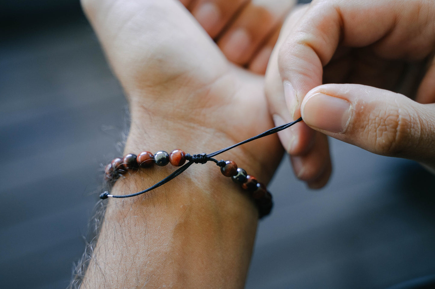 Bracelet 6mm • Oeil de Tigre Rouge & Hematite