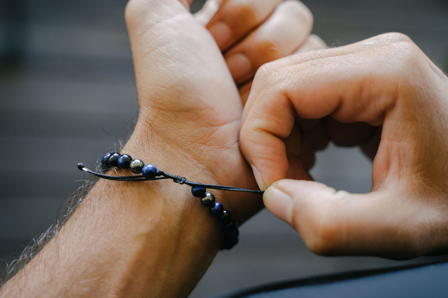 Bracelet 6mm • Oeil de Tigre Bleu & Hematite