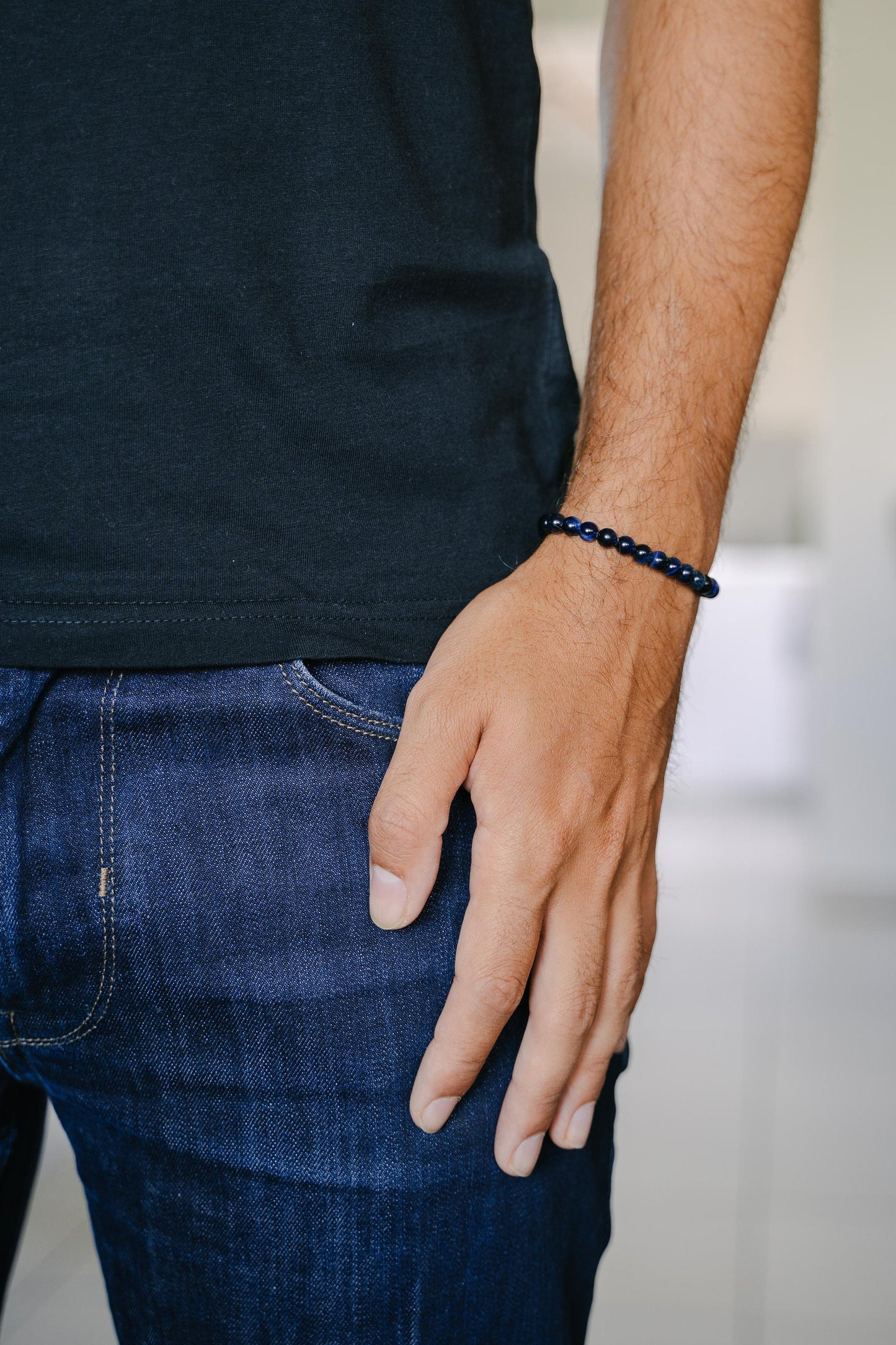 Bracelet 6mm • Oeil de Tigre Bleu & Hematite