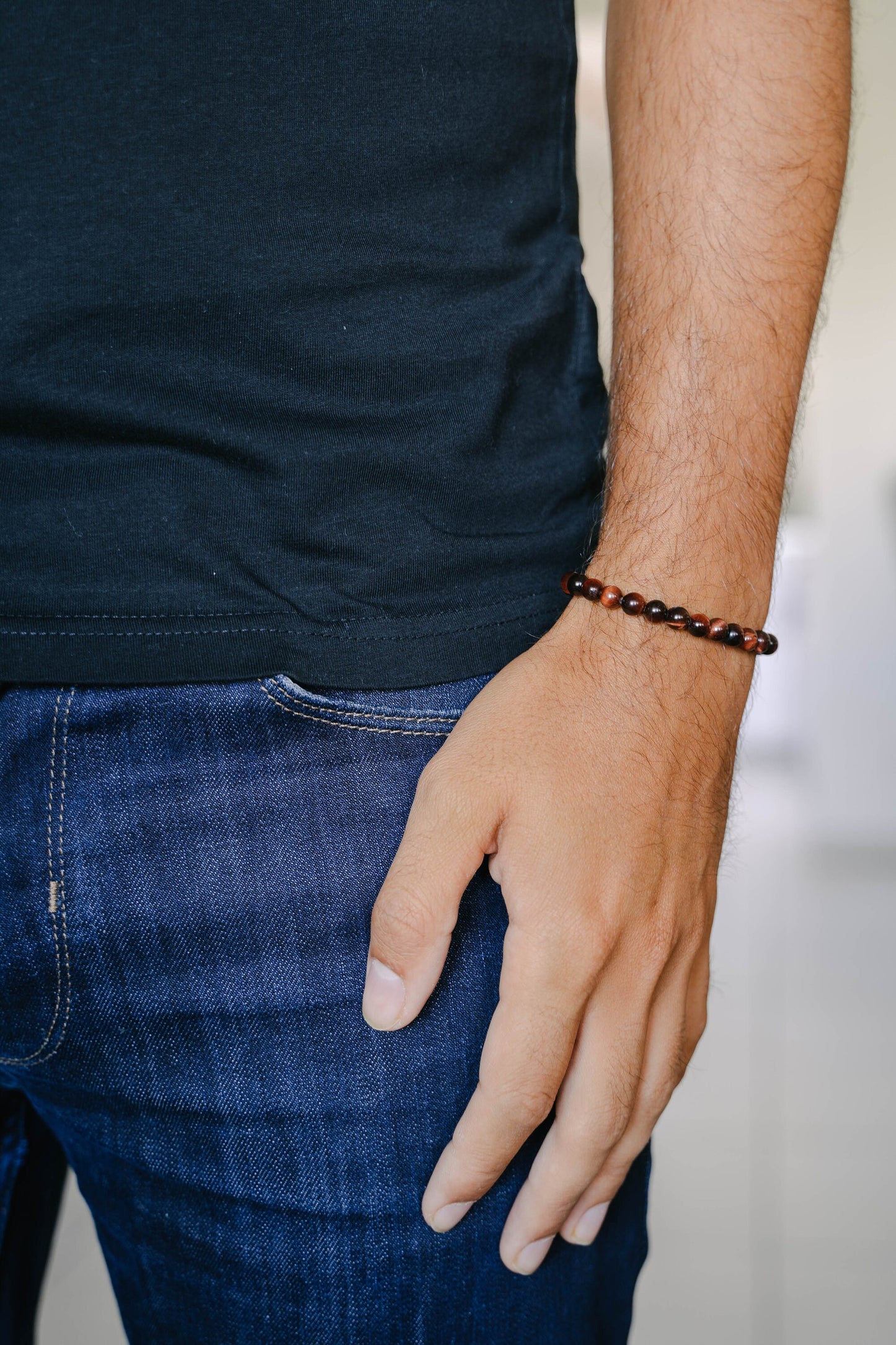 Bracelet 6mm • Oeil de Tigre Rouge & Hematite