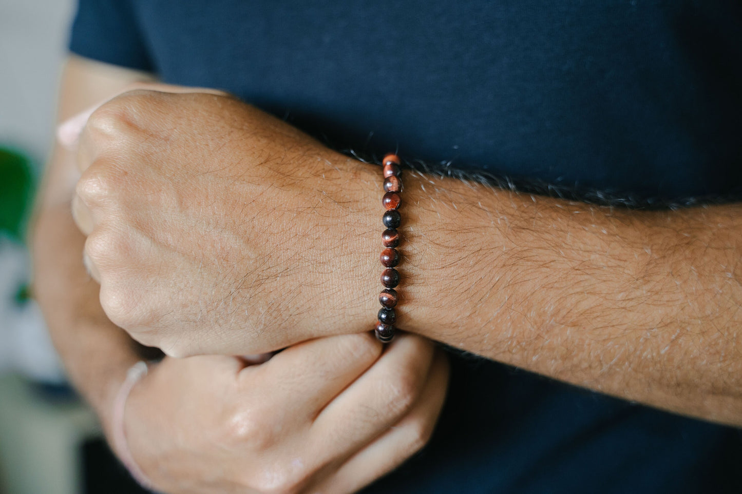 Bracelet 6mm • Oeil de Tigre Rouge & Hematite