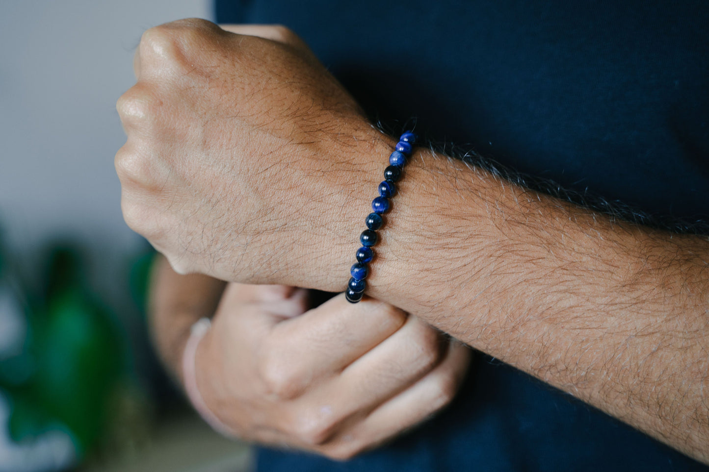 Bracelet 6mm • Oeil de Tigre Bleu & Hematite